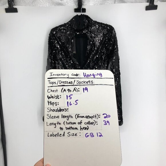 NWT PINKO Black Long Sleeve Stretch Asymmetric Hem Mini Sequin Dress Sz 12/EU 44 - Picture 15 of 16